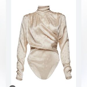 Magda Butrym Favara Draped Floral-print Silk Bodysuit In Ivor